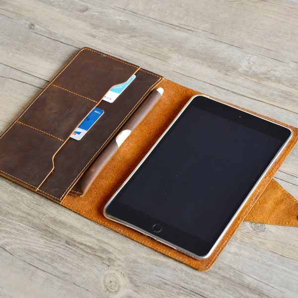 Personalized leather iPad mini 5 mini 6 case  iPad 10.2 case 10.5 iPad 9.7 / pro 12.9 / Portfolio Case with apple pencil holder,2020 ipad