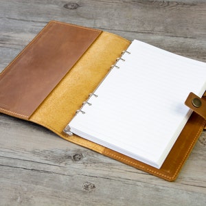 Agenda personalizada A5/A6 de couro recarregável, fichário de couro com 6 argolas, diário fino de couro, caderno de desenho de couro,