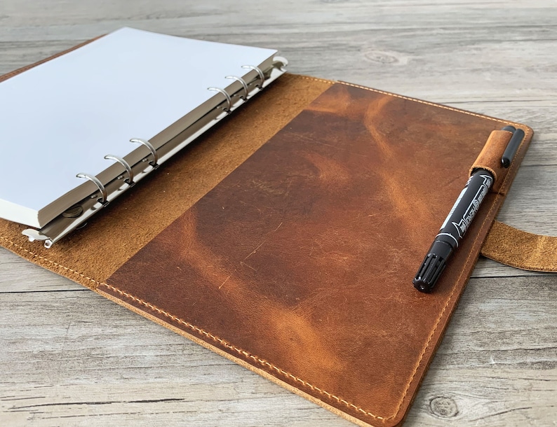 Personalisierte A5 / A6 Leder Nachfüllbare Planer Binder, 6 Ringe Nachfüllbar, Traveler Journal, Skizzenbuch, Distressed Brown Leather Bild 3