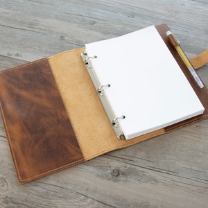 Raccoglitore ad anelli in pelle A5 a 3 anelli, raccoglitore ad anelli in pelle, adatto per carta di ricambio A5 a 3 fori, cartella in pelle, organizer aziendale A5, copertina in pelle per raccoglitore ad anelli.