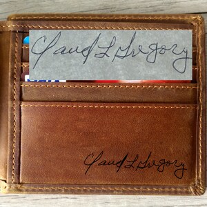 Handwriting Men's Wallet, Engraved Memorial Signature Wallet,copy Signature Wallet,Brown Wallet,Father's Day gift