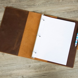 Carpeta de cuero de 3 anillos, con 3 orificios para papel de repuesto de 8,5 x 11, carpeta tamaño carta, carpeta de cuero, cubierta de cuaderno de cuero, portafolios de cuero