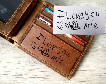 Handwriting Men&#39;s Wallet, Engraved Memorial Signature Wallet, Groomsmen&#39;s Wallet,Brown Wallet,Father&#39;s Day gift