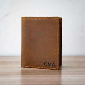 Cartera de hombre con escritura a mano, cartera conmemorativa con firma, cartera vertical marrón, cartera triple para hombre, regalo de Navidad para hombre