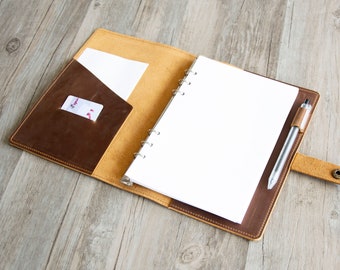 Personalized A5 / A6 Leather Refillable Planner Binder, 6 ring Refillable, travelers Journal, sketchbook, Distressed Brown Leather