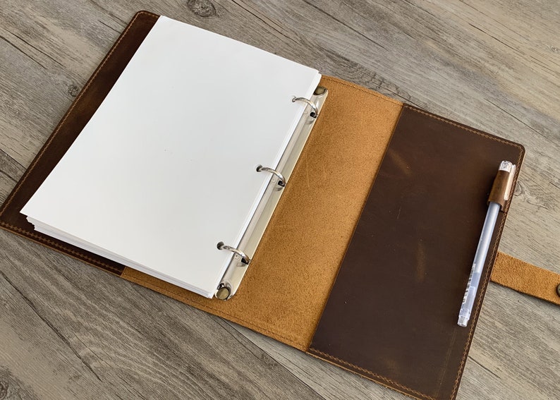 3-Ring-Leder-A5-Binder, Leder-Drei-Ring-Binder, passend für 3-Loch-A5-Nachfüllpapier, Leder-Portfolio, A5-Business-Organizer, Leder-Binderhülle, Bild 2