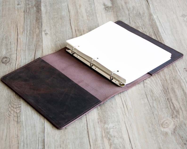 3-Ring Leather A5 Binder,Leather three ring binder,fit 3 hole A5 refill paper,Leather portfolio,A5 business organizer,Leather binder cover, image 3