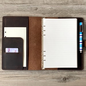 Personalized A5 Size Leather Organizer,A5 Leather Refillable Planner Binder, travelers Journal, sketchbook, Distressed Brown Leather