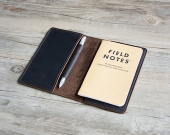 Leather Journal Cover with pen holder for Field Notes 3.5" x 5.5" for Moleskine, Handmade Vintage Leather Cover for Notebooks,