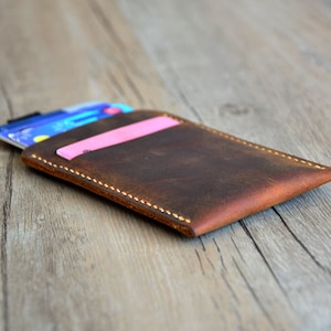 Tarjetero de cuero personalizado, billetera minimalista con tirador, tarjetero de cuero, billetera Minimailist con clip, inicial/nombre personalizable gratis