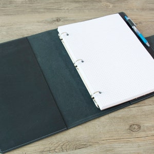 Reliure A4 en cuir 4 anneaux 2 anneaux/3 anneaux, convient aux feuilles de rechange A4 2 trous/3 trous/4 trous,Portefeuille en cuir,organisateur d'affaires A4,Couverture de reliure en cuir