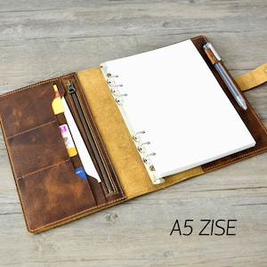 Personalized A5 Personal Leather Binder Personal Rings,A5 Rings 6 ring Binder Mother&#39;s Day gift sketchbook, Distressed Leather