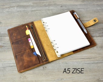 Personalized A5 Personal Leather Binder Personal Rings,A5 Rings 6 ring Binder Mother's Day gift sketchbook, Distressed Leather