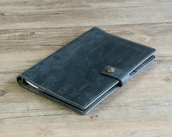 Personalized Leather Refillable Planner Binder, 6 ring Binder A5 / A6 , travelers Journal, sketchbook, Distressed Gra Leather