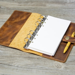 Pasta de couro personalizada a5/a6, 1.2 polegadas, 6 tamanhos de anel 30mm. recarregável, diário de viajantes, caderno de desenho, organizador