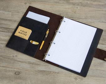 Leather A4 Binder: 2/3/4-Ring Portfolio Organizer