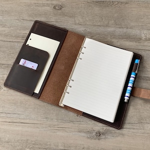 Personalized A5 Size Leather Organizer,A5 Leather Refillable Planner Binder, travelers Journal, notebook cover, Distressed Brown Leather