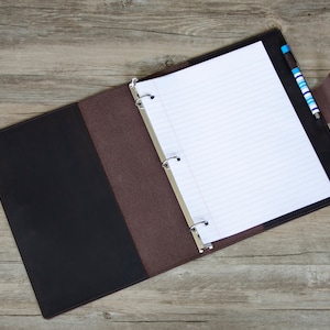 Carpeta de cuero de 3 anillos, compatible con 3 agujeros de papel de repuesto de 8,5 x 11, carpeta tamaño carta, carpeta de cuero, cubierta de cuaderno de cuero, portafolio de cuero