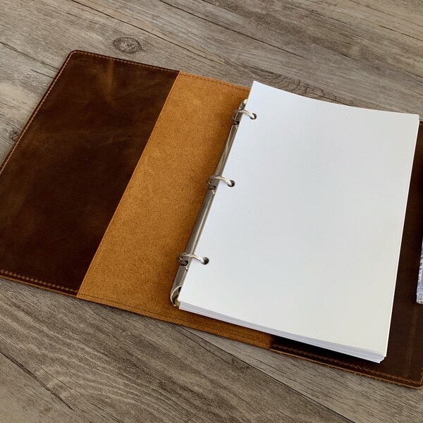 3-Ring Leather A5 Binder,Leather three ring binder,fit 3 hole A5 refill paper,Leather portfolio,A5 business organizer,Leather binder cover,