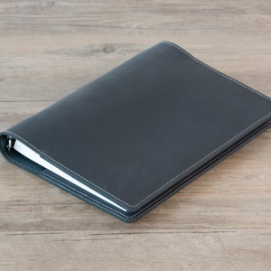 Personalized A5 / A6 Leather Refillable Planner Binder, 6 ring Refillable Personal binder, sketchbook, Distressed Gray Leather