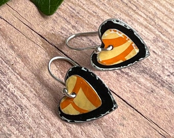 Reclaimed Tin Earrings - Small layered heart