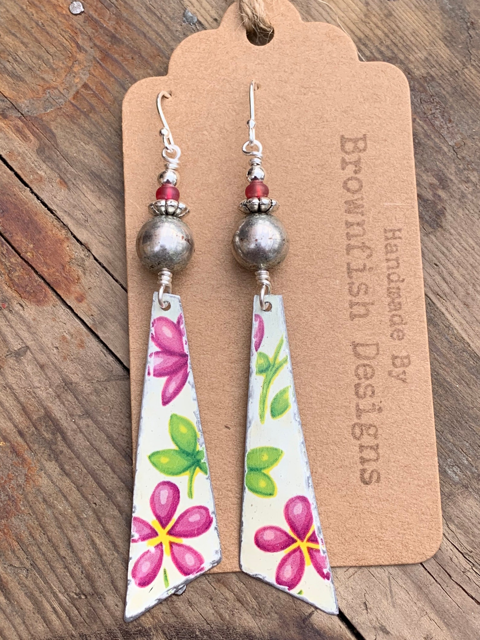 Vintage Tin Earrings long beaded triangle Etsy