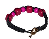 Macrame bracelet, black, pink and red