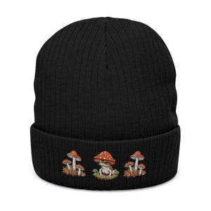 Mushroom Embroidered Beanie, Cozy Knit Hat, Winter Accessory, Fall Fashion, Outdoor Gear, Gift for Her