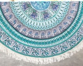 Mandala Tassel Fringing Round beach throw Green Bird Of Pray Table cover Bed throw Yoga mat beach towel Boho Decor Hippie Beach sheet