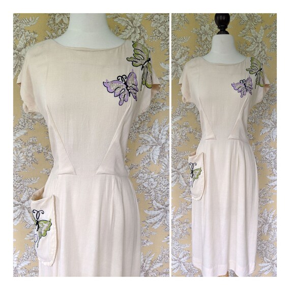 vintage 1950s Paul Sachs butterfly dress