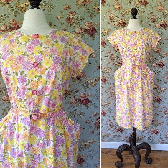 vintage early 1960s cotton floral print day dress