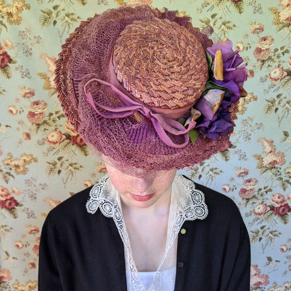 vintage 1930s straw hat <> 1930s medium wide brim