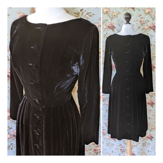 vintage AS IS 1960s black velvet long sleeve dress