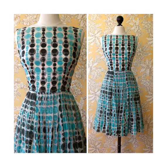 vintage early 1960s dress <> 1960s white with blac