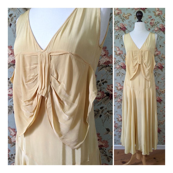 vintage AS IS late 1920s pale yellow dress with la