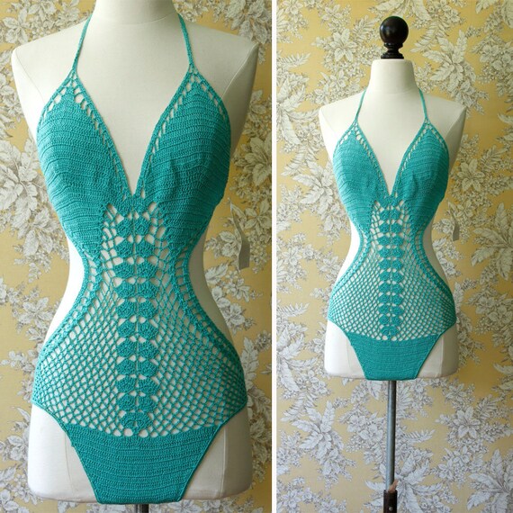 vintage 1980s bathing suit <> 1980s crochet bathin