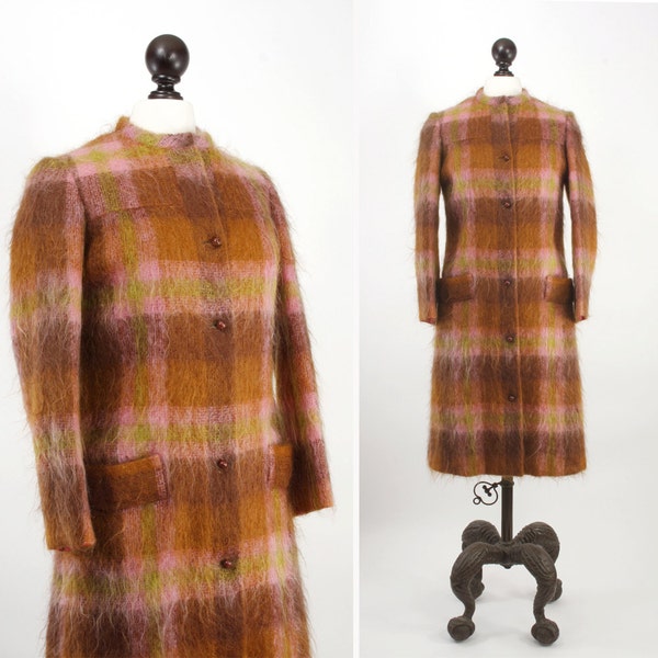 vintage 1960s Countess Alexander coat <> 1960s mohair coat <> 60s plaid wool coat