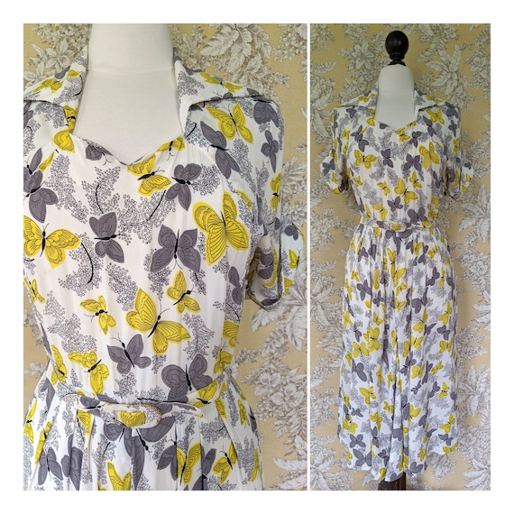 vintage 1950s butterfly print dress