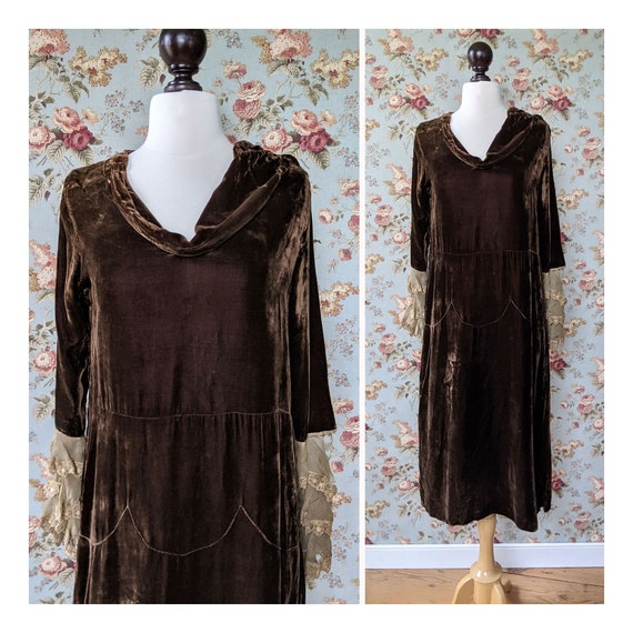 vintage AS IS late 1920s/early 1930s brown silk ve