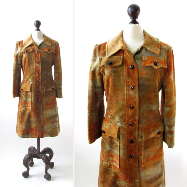 vintage 1970s coat <> earth tone marble print <> the Alligator original label