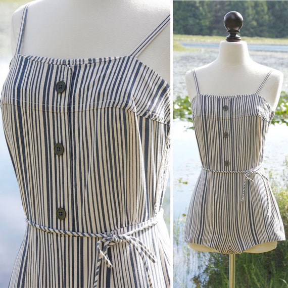 vintage 1950s bathing suit <> 50s stripe print swi