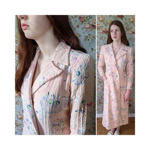 vintage 1940s quilted robe <> 1940s quilted floral
