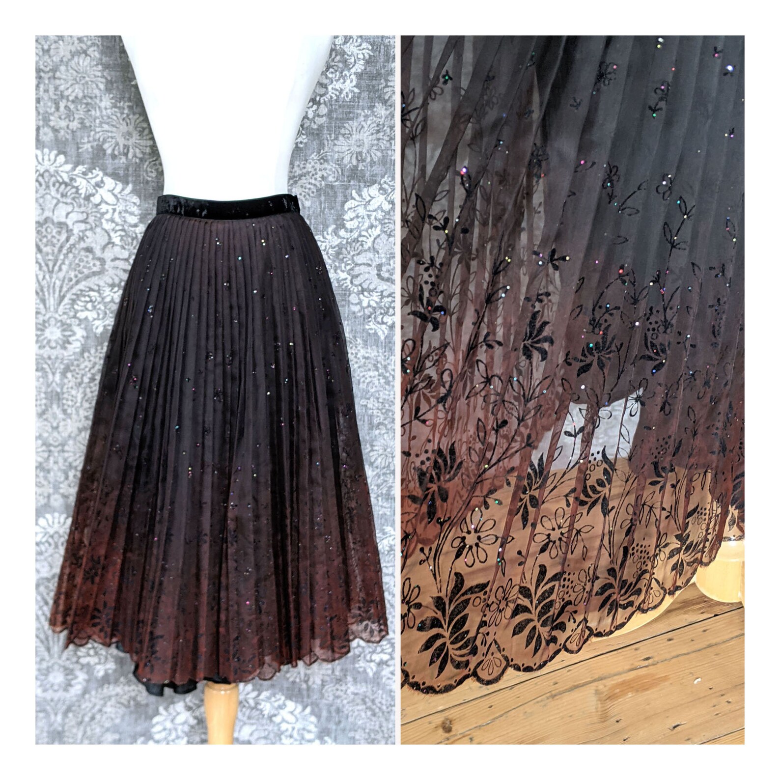 Vintage AS IS 1950s black sheer overlay skirt with velvet and | Etsy