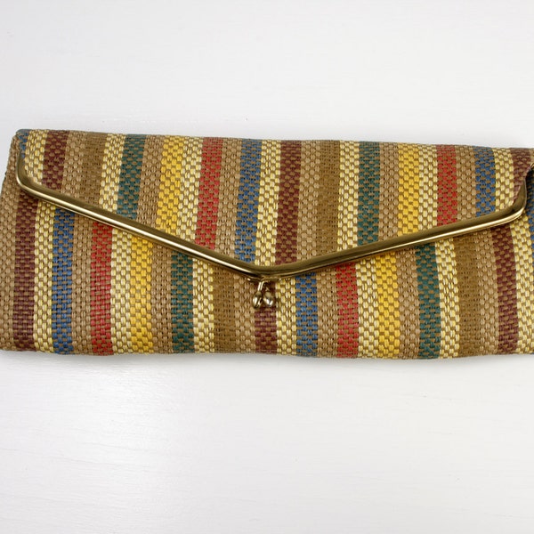 vintage 1960s purse <> 60s clutch purse <> straw envelope clutch purse <> multicolor stripe straw weave