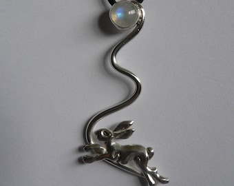 Silver Moonstone and Hare Pendant