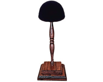 Handmade Victorian Style Solid Wooden Oak Milliners Hat Stand Dresser Display With Black Velvet Top & Matching Trim