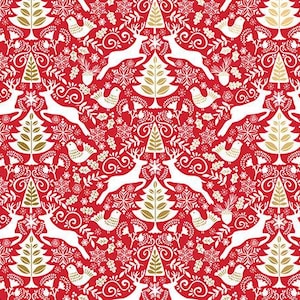240 Bulk Christmas Tissue Paper, Retail, Shipping, Gift Wrapping, Designer Tissue, 20x30&quot; Pre-Cut Sheets, Red Scandinavian