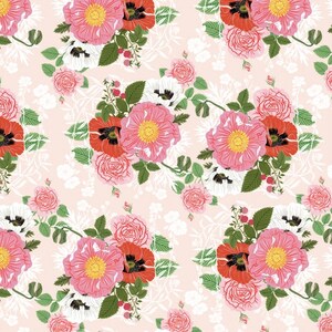 Summery Floral Gift Wrapping Paper, Pretty Flowers, Made in USA, Recycled, Spring, Floral, Pink, Single Sheet, Mothers Day, Wedding, Elegant