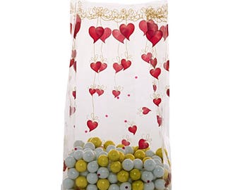 100 Cellophane Party Favor Candy Bags, Party Bags, Gift Bags, Snack Bags, Confection Treat Bags, Soap Bags - Ribbon Hearts