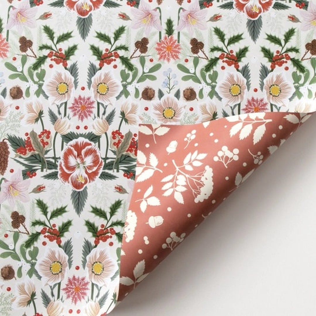 Spring Rose Gift Wrapping Paper, Double Sided, Pink, Prairie Colors, Made in USA, Recycled, Rose